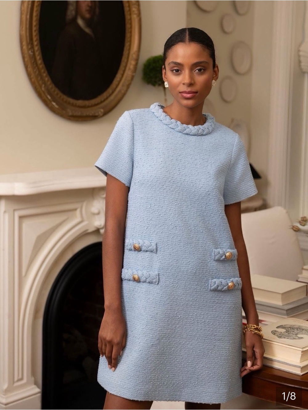Tuckernuck Jackie Dress - Light Blue Tweed Shift Dress